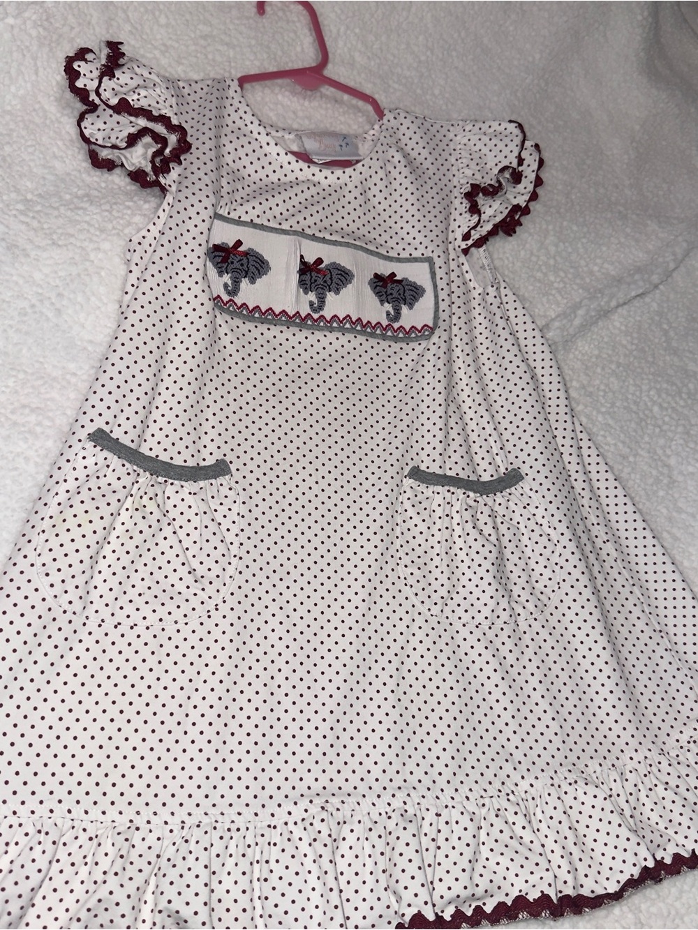 Girls White and Crimson Polka Dot Bama Dress